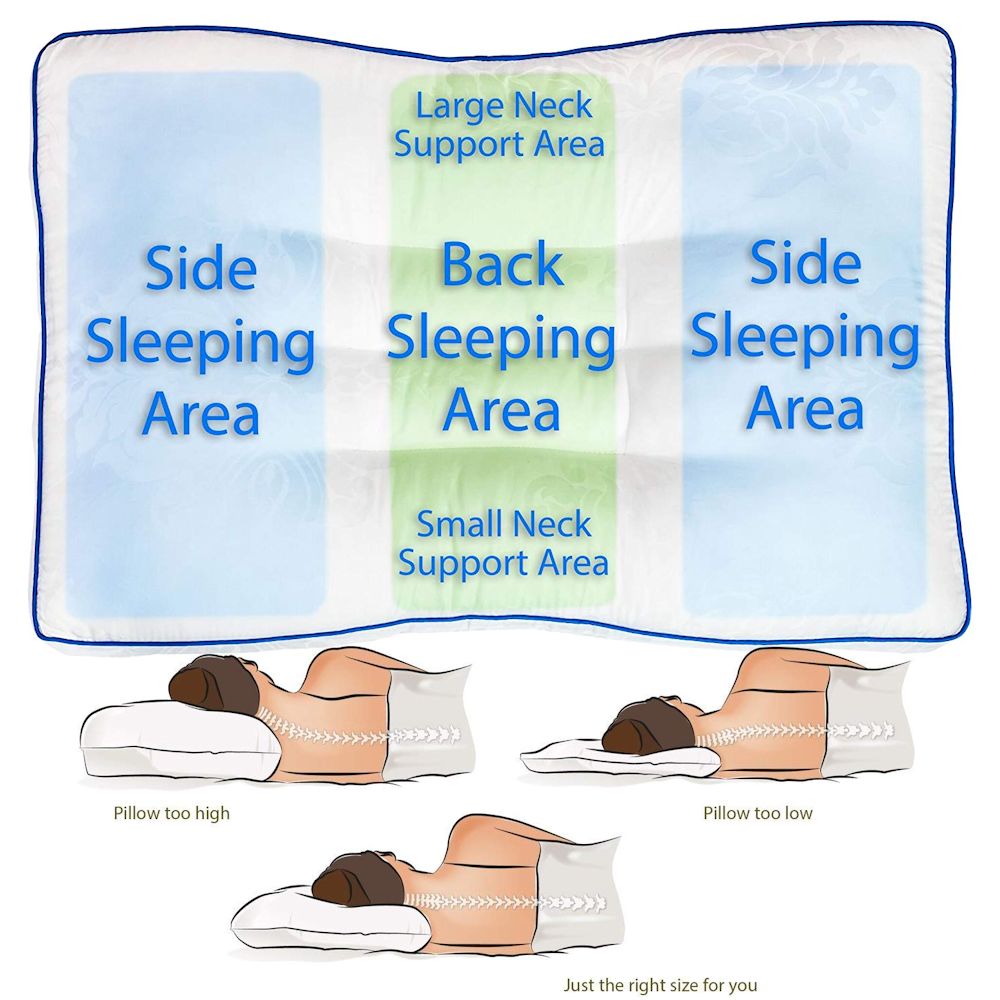 Clinical recommendations how to choose a Pillow for back Pain. Image compare with Pillow and areas. How to Sleep well pdf. Sleep every Day.